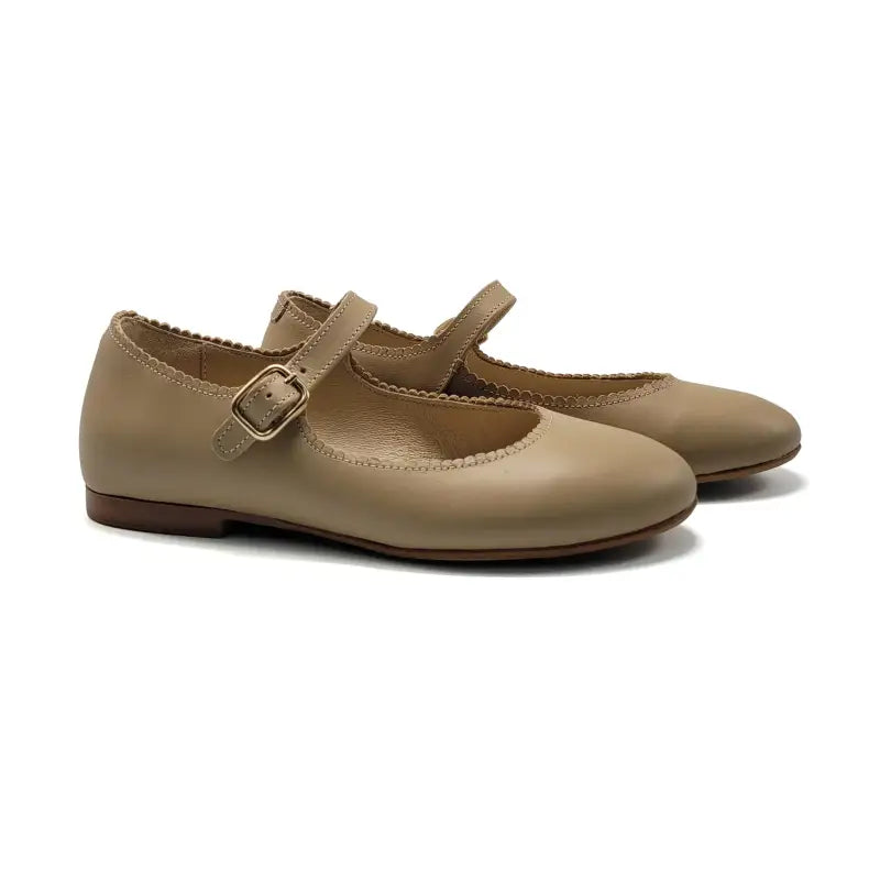 Blublonc Cora Taupe Scalloped Buckle Mary Jane - GIRLS