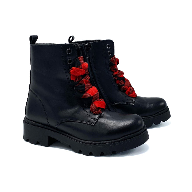 confetti-black-leather-red-plaid-lace-bootie-girls