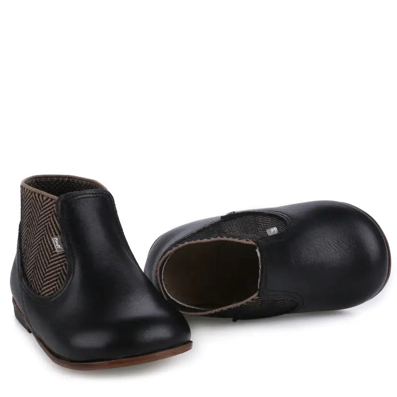 Emel Black & Brown Herringbone Baby Bootie - FIRST WALKER