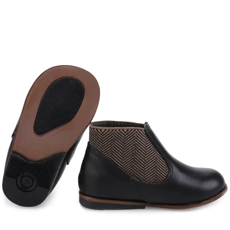 Emel Black & Brown Herringbone Baby Bootie - FIRST WALKER