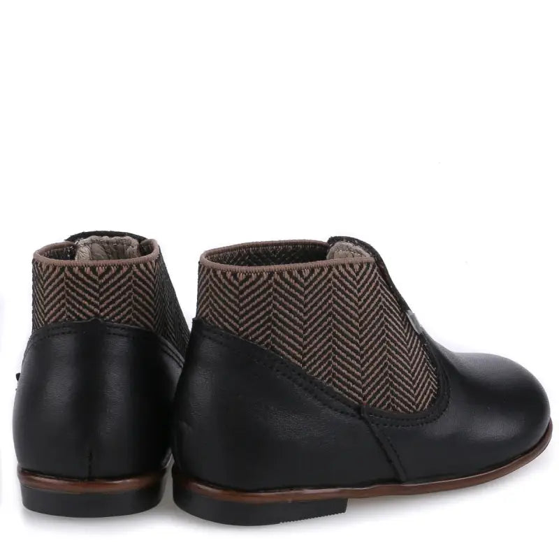 Emel Black & Brown Herringbone Baby Bootie - FIRST WALKER