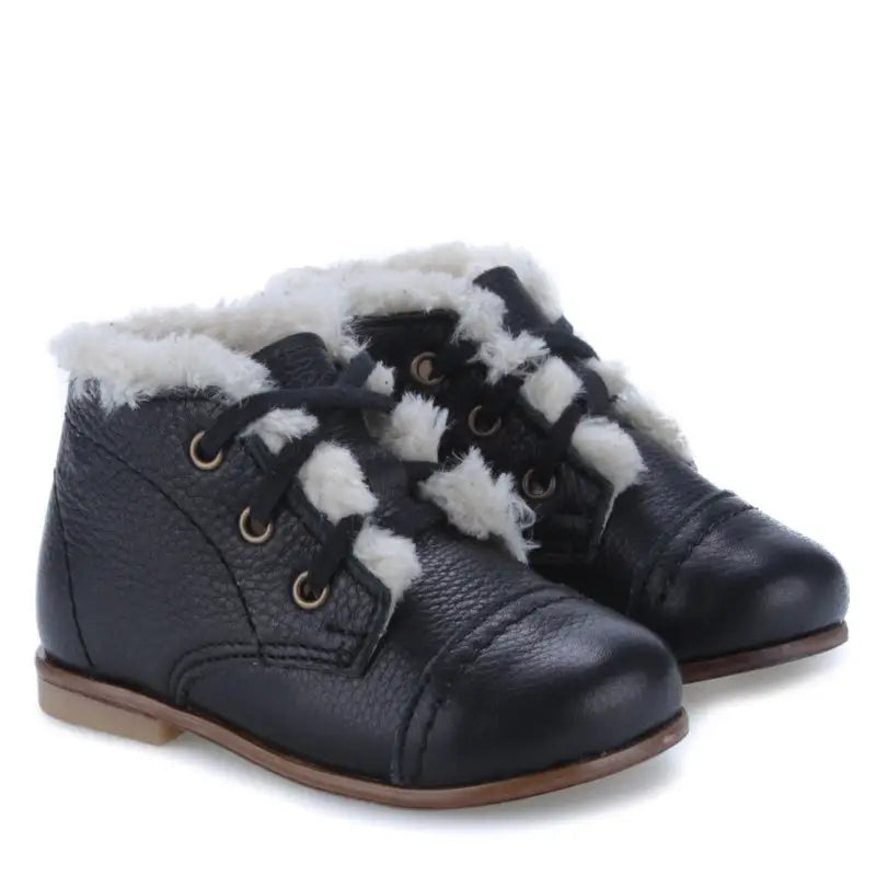 EMEL Black Pebbled Fur Toddler Bootie 2408 - 20 - FIRST WALKER