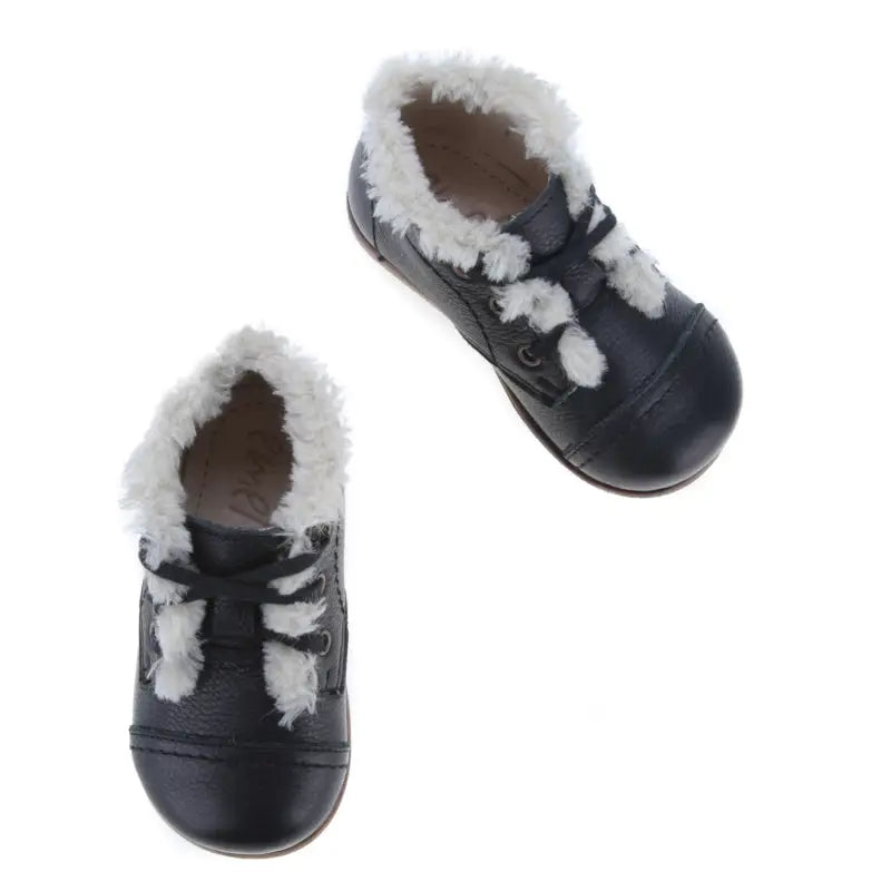 EMEL Black Pebbled Fur Toddler Bootie 2408 - FIRST WALKER