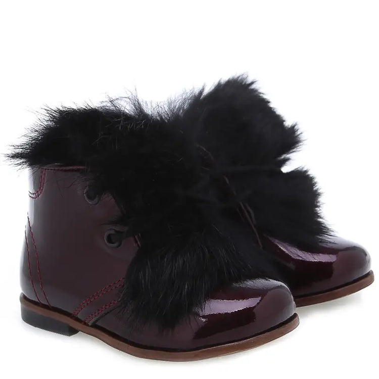 Emel Burgundy Fur Lace Toddler Bootie - FIRST WALKER