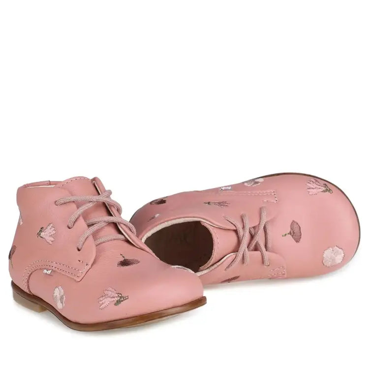 Emel Salmon Pink Flowers Lace Toddler Shoe E1426 - FIRST WALKER