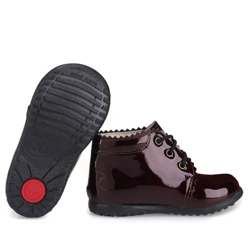 Emel Scalloped Burgundy Patent Toddler Booties E1152 - FIRST WALKER