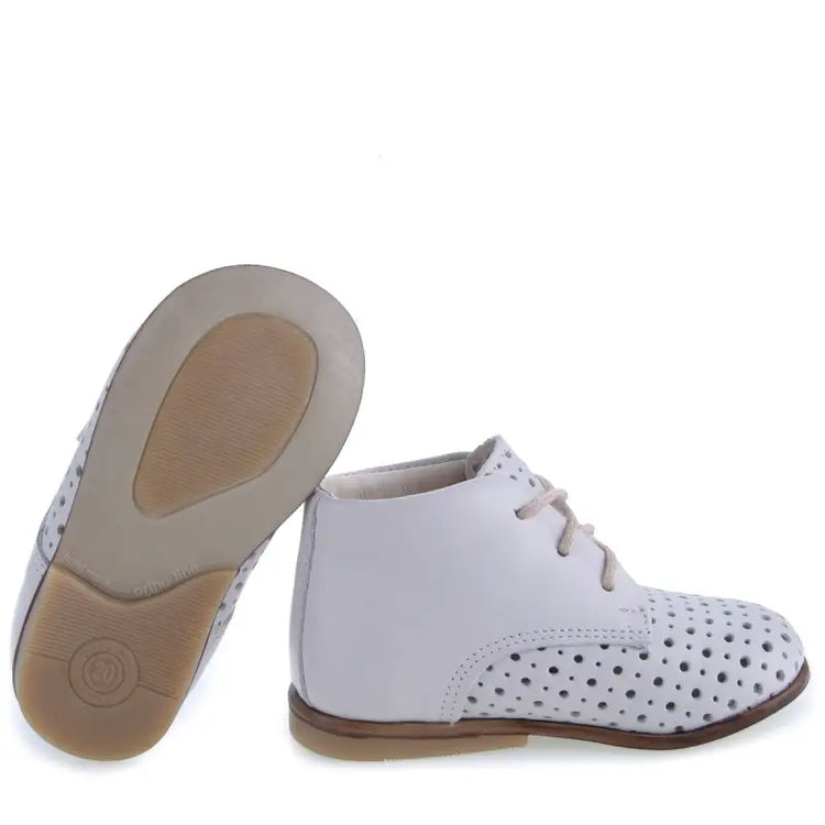 Emel White Perforated Lace Up First Walker E - FIRST WALKER