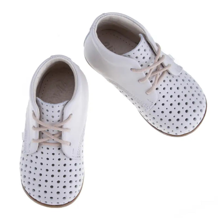 Emel White Perforated Lace Up First Walker E- FIRST WALKER