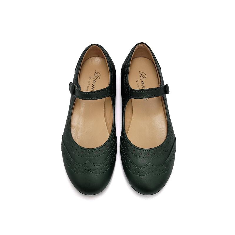 Brunellis-Forest-Green-Leather-Wingtip-Mary-Jane-GIRLS