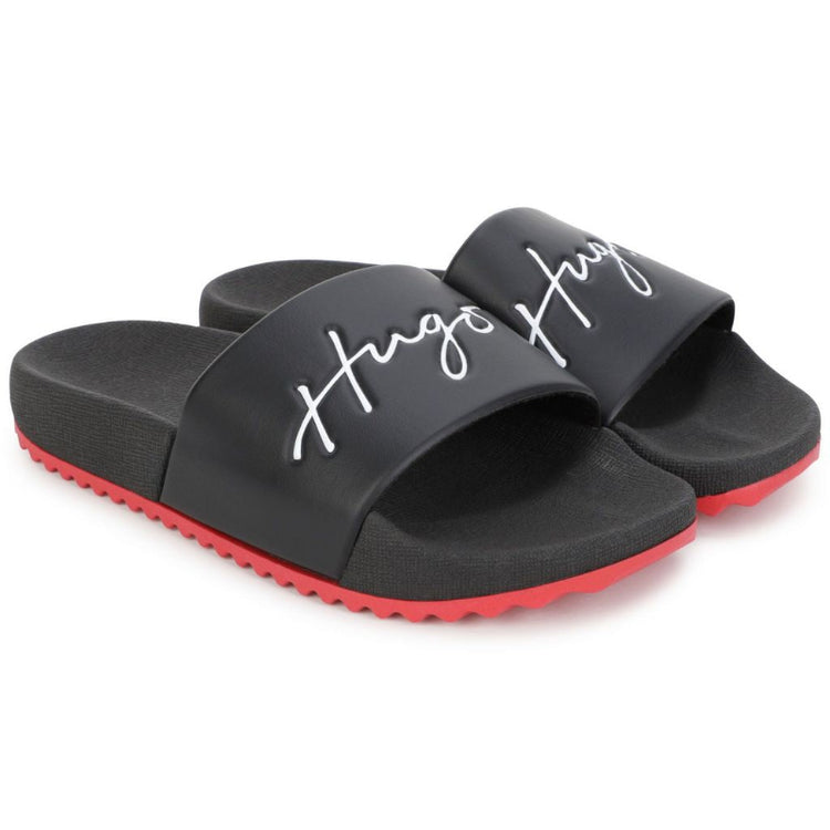 hugo-black-script-logo-slide-unisex