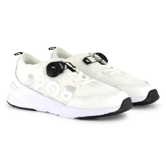 Hugo Boss Cream White Silver No Tie Lace Sneaker J51661 - BOYS