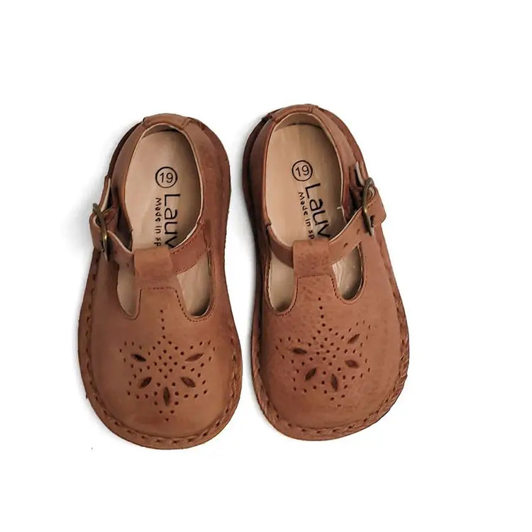 Lauve Cognac Brushed T Strap - BOYS