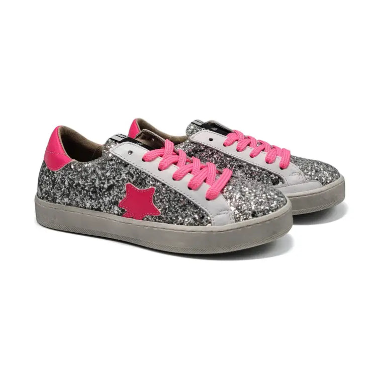 LMDI Melide Pink Silver Glitter Lace Sneaker - GIRLS