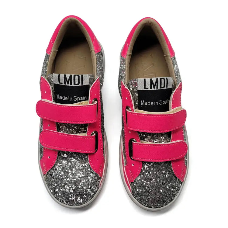 LMDI Pink Silver Glitter Velcro Sneaker 074 - GIRLS