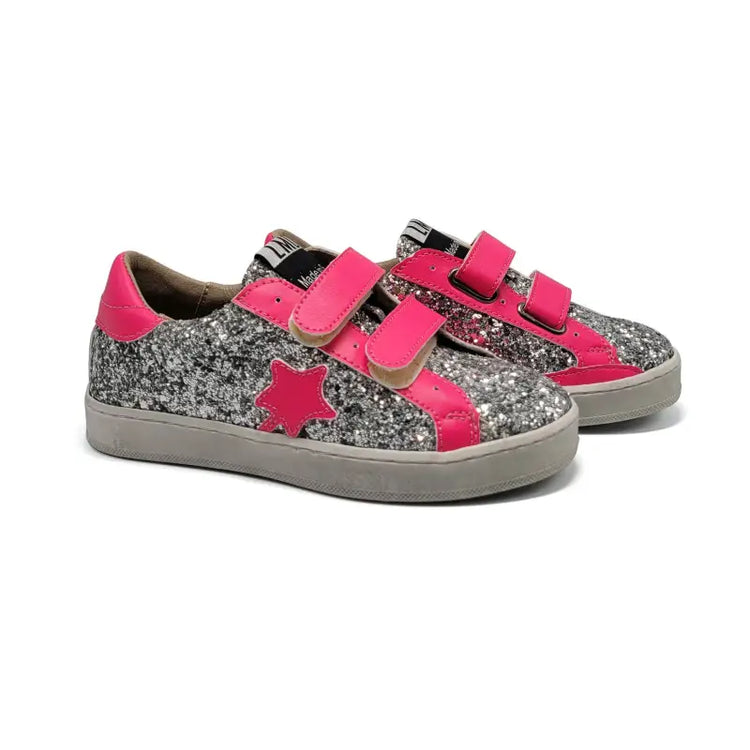 LMDI Pink Silver Glitter Velcro Sneaker 074 - GIRLS