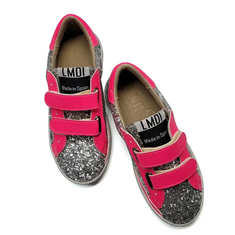 LMDI Pink Silver Glitter Velcro Sneaker 074 - GIRLS