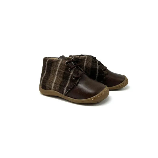 Maria Catalan Brown Plaid Lace Baby Bootie - FIRST WALKER