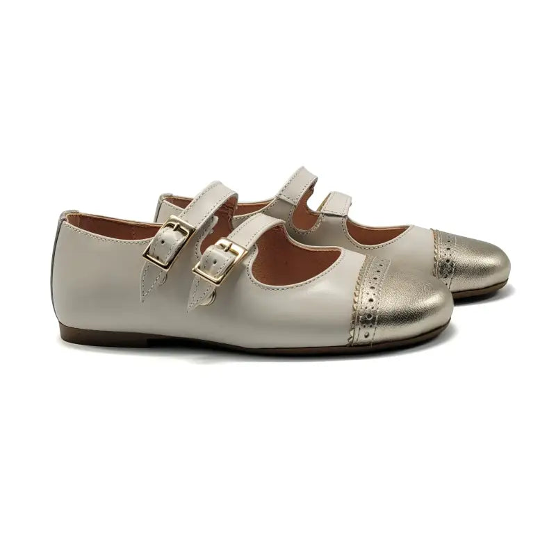 Maria Catalan Ivory Gold 2 Buckle Mary Jane 705705 - GIRLS