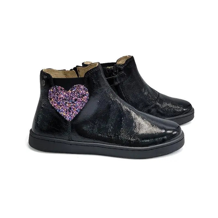 Naturino Glarny Black Patent Purple Glitter Bootie - 20 - GIRLS