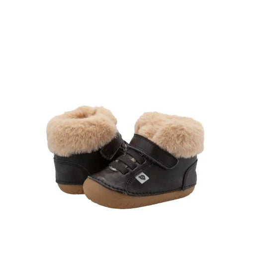 Oldsoles Black Fur Velcro Hi Top Sneaker - BABY GIRL