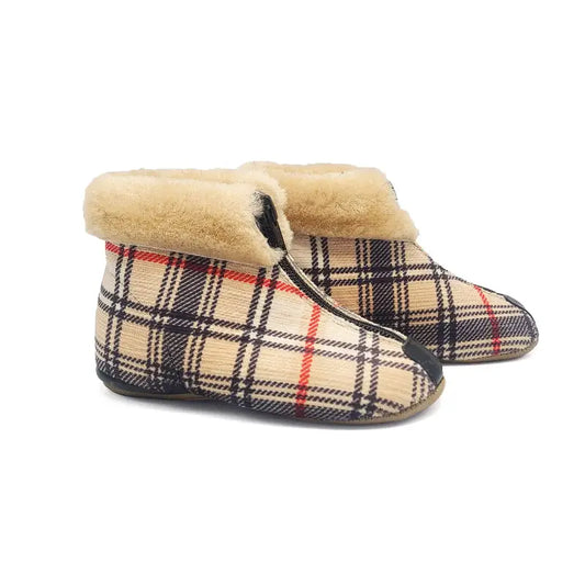 pepe-beige-plaid-velvet-front-zipper-baby-bootie-first-walker