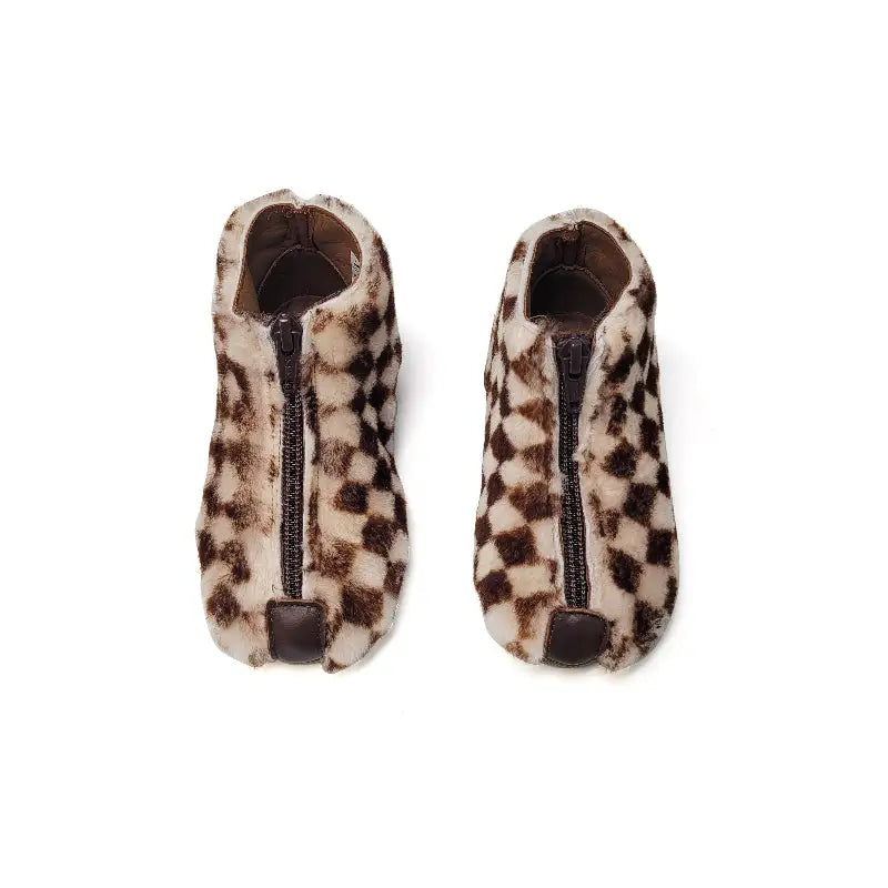 pepe-brown-checkered-faux-fur-front-zipper-bootie-first-walker