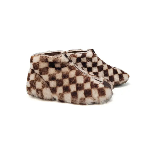 pepe-brown-checkered-faux-fur-front-zipper-bootie-first-walker