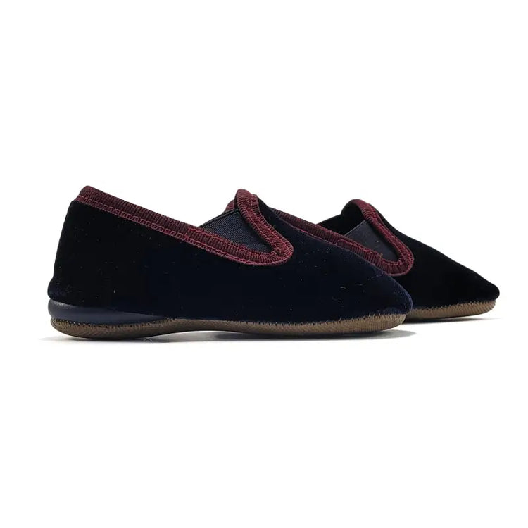 Pepe’ Navy Velvet Burgundy Trimmed Soft Smoking Slip On 280 - GIRLS