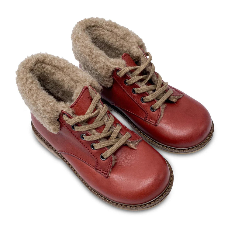 The Eugens Aesop Burgundy Fur Trimmed Lace up