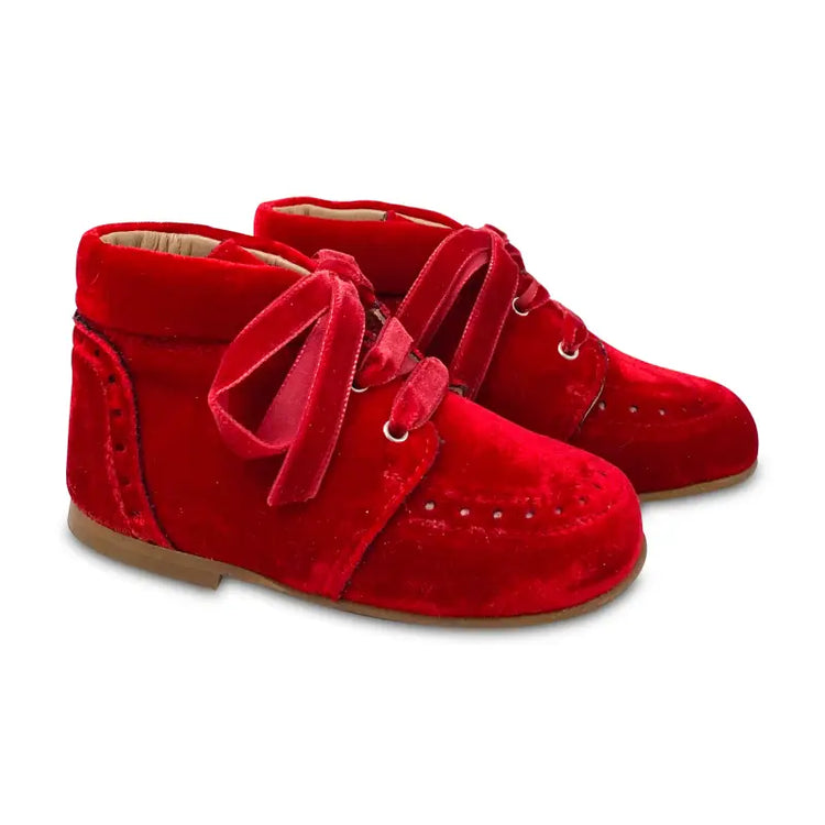 Zubii Red Velvet Wingtip Lace Up Baby Bootie ZU - FIRST WALKER