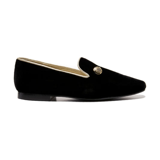 Finding Alex Thina Black Velvet Gold Detail Slip On Dress Shoe