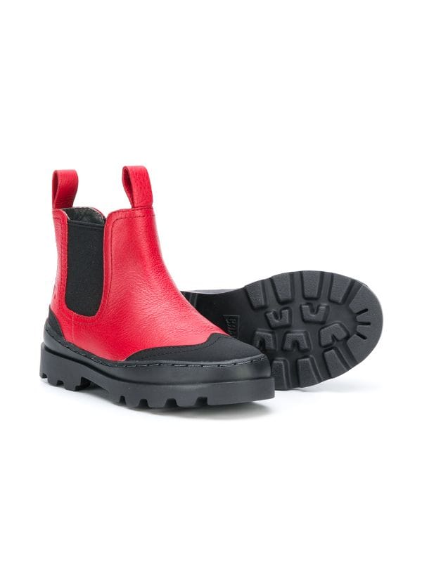 Camper Red Leather Lug Sole Pull On Bootie K900214