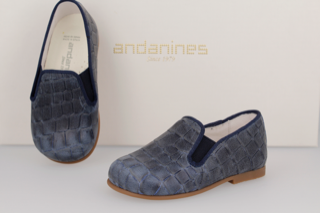 Andanines Navy Crocodile Print Smoking Slip On 182447