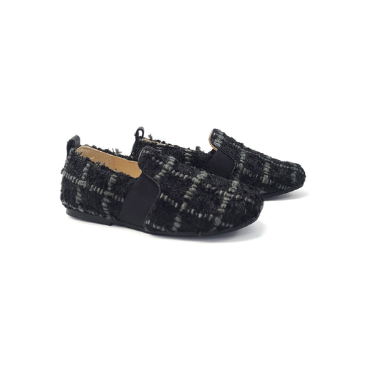 Manuela De Juan Black Grey Chanel Plaid Smoking Slip On S2977