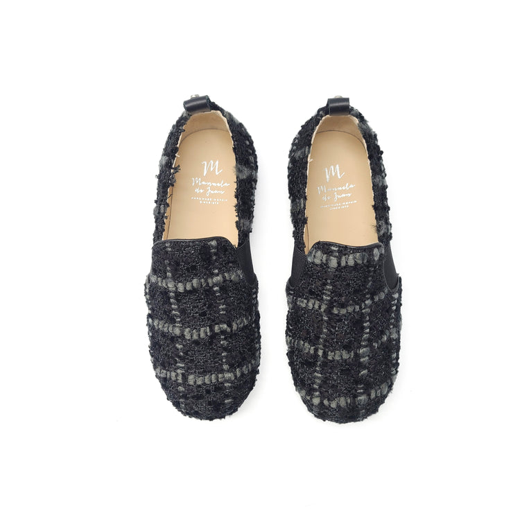 Manuela De Juan Black Grey Chanel Plaid Smoking Slip On S2977