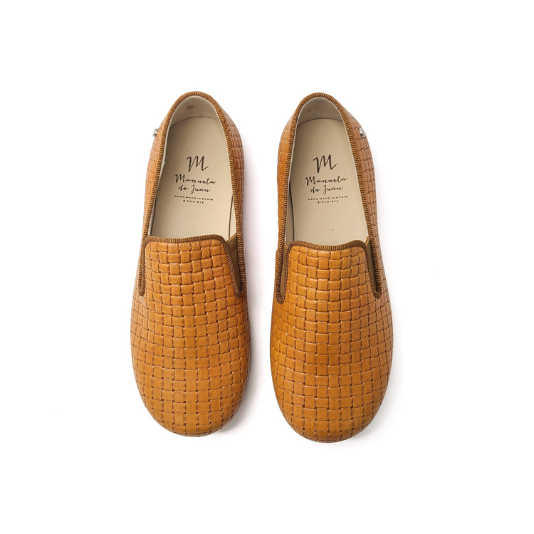 Manuela De Juan Cognac Basket Weave Smoking Shoe S2488