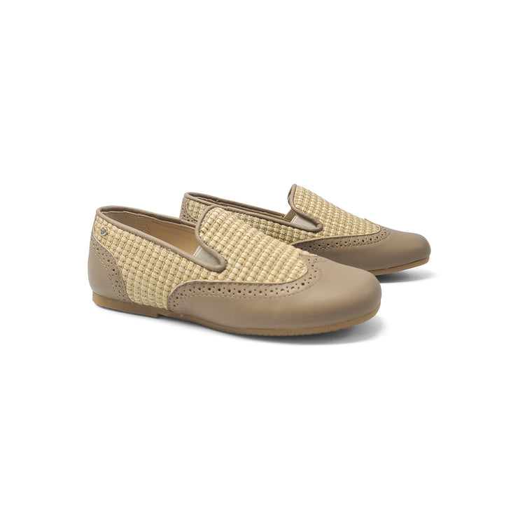 Manuela De Juan Taupe Wicker Wingtip Smoking Slip On S3028