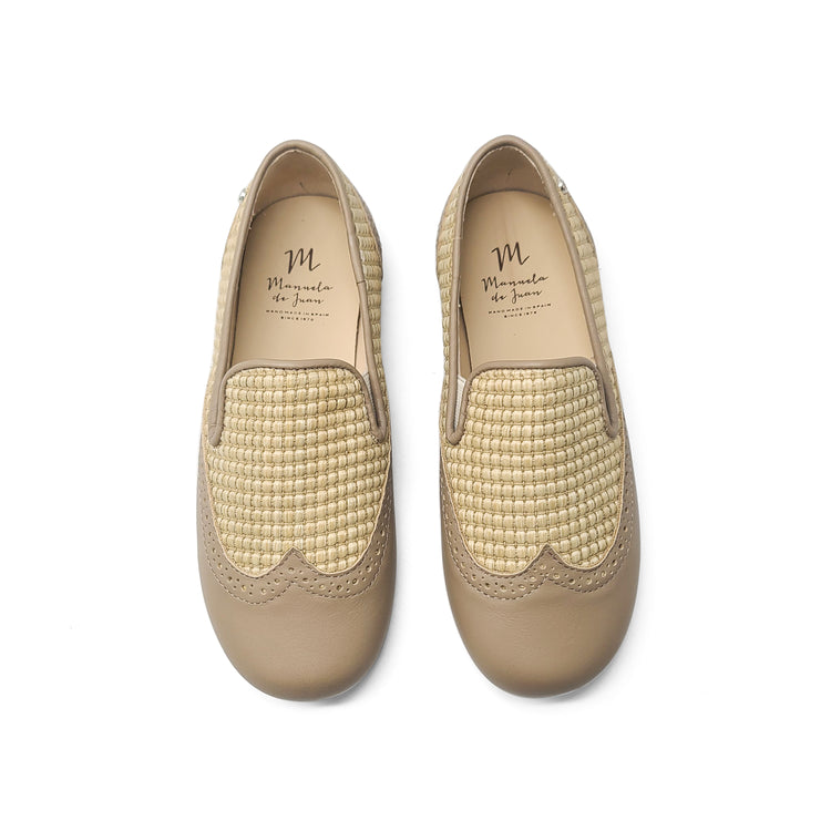 Manuela De Juan Taupe Wicker Wingtip Smoking Slip On S3028