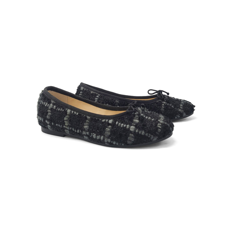 Manuela De Juan Black Grey Chanel Plaid Ballet Flat S2373