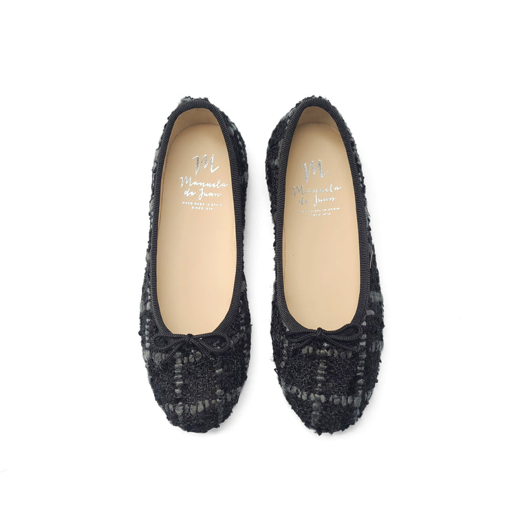 Manuela De Juan Black Grey Chanel Plaid Ballet Flat S2373