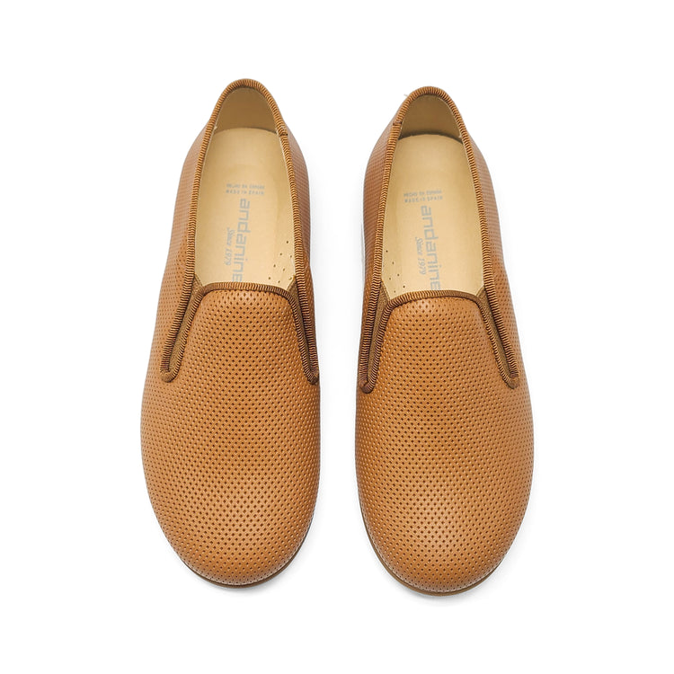 Andanines Cognac Perforated Smoking Slip On 182447