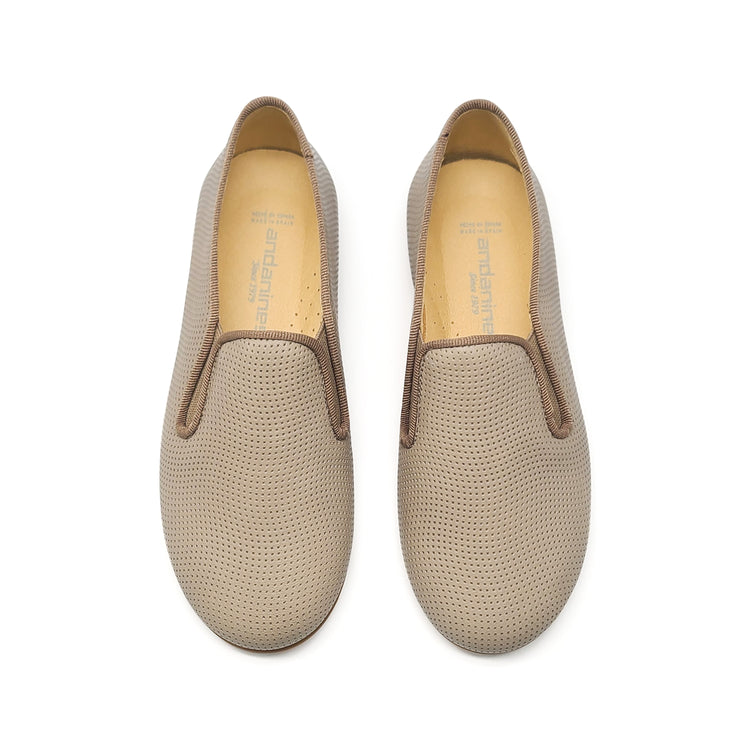 Andanines Taupe Perforated Smoking Slip On 182447