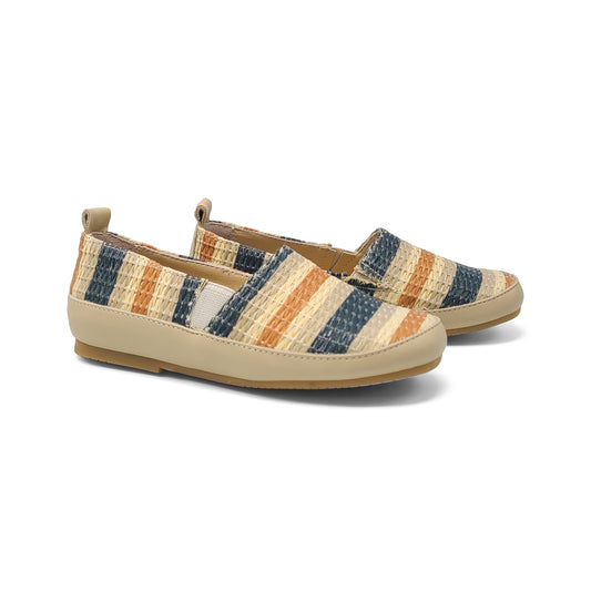 Manuela De Juan Blue Taupe Cream Woven Striped Slip On S3029