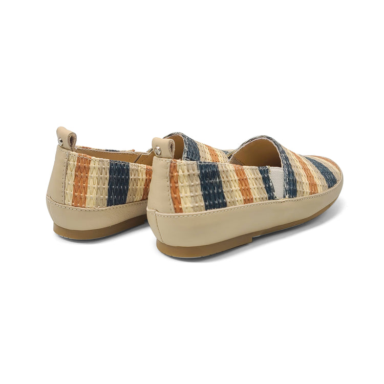 Manuela De Juan Blue Taupe Cream Woven Striped Slip On S3029