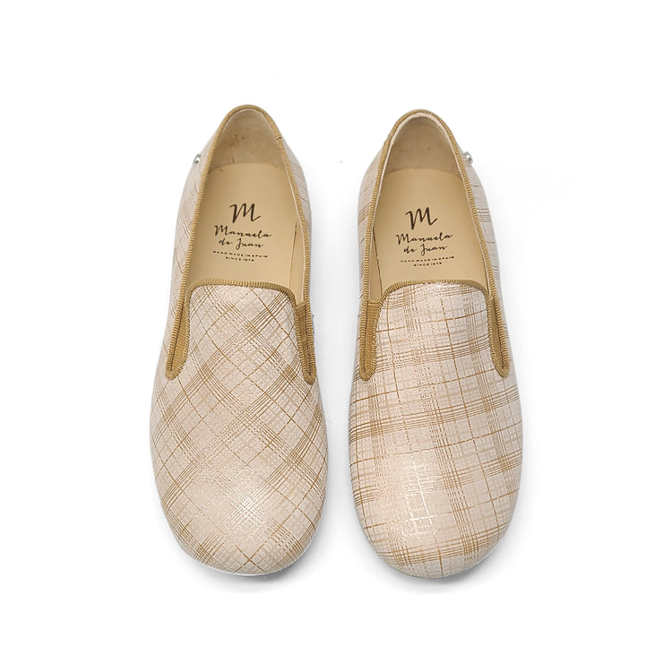 Manuela De Juan Beige Plaid Smoking Shoe S2488