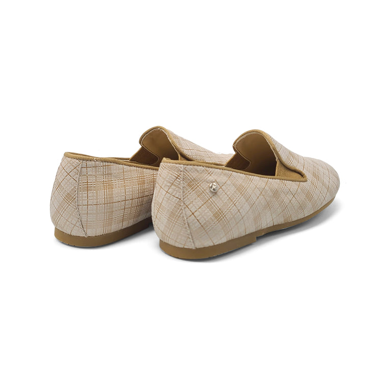 Manuela De Juan Beige Plaid Smoking Shoe S2488