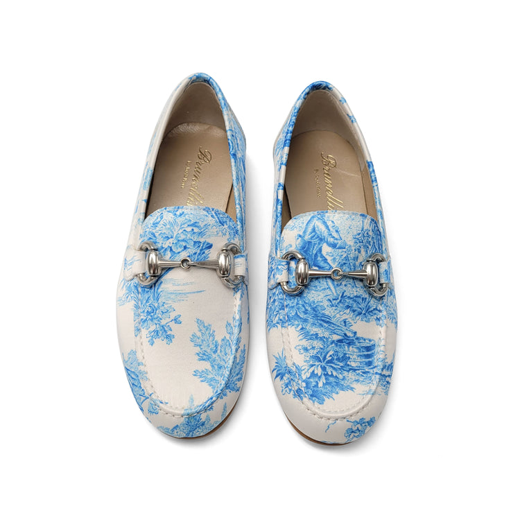 Brunellis Blue Toile Slip On Chain Loafer S-18