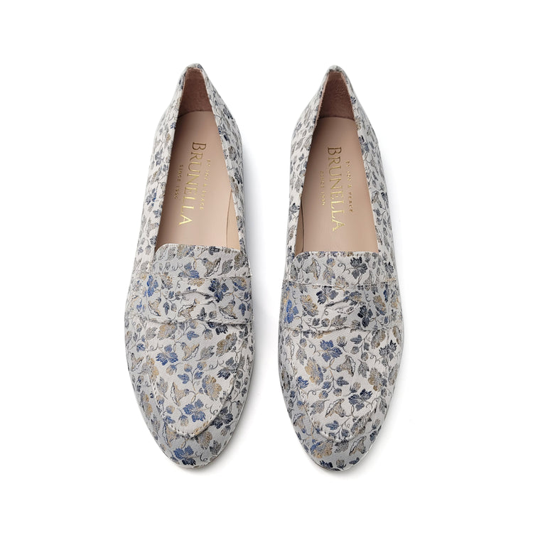 Brunella Blue Floral Grey Penny Loafer 516