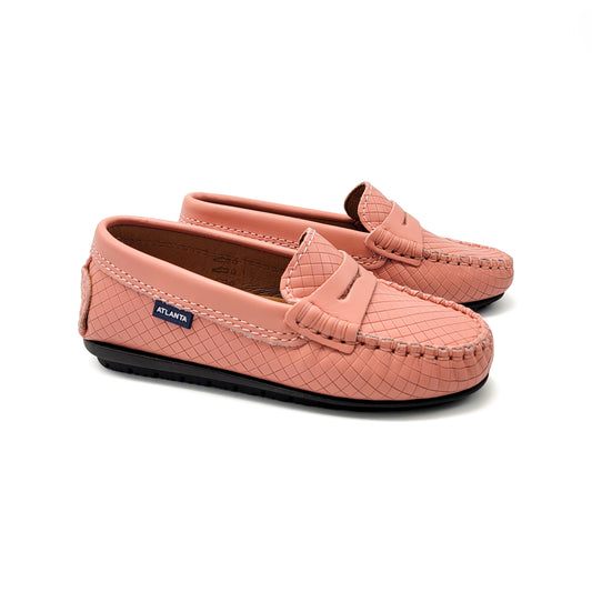 Atlanta Mocassin Peach Pink Print Textured Penny Loafer