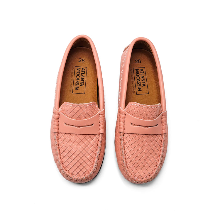 Atlanta Mocassin Peach Pink Print Textured Penny Loafer